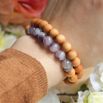 Amethist kwarts armband met hout - Crystal Cave
