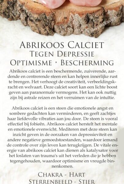 Abrikoos calciet edelsteen kaartje - Crystal Cave