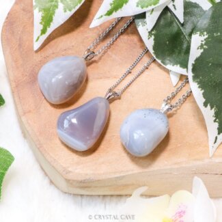 Grijze agaat ketting zilver - Crystal Cave