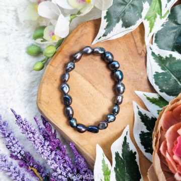 Zwarte parel trommelsteen armband - Crystal Cave